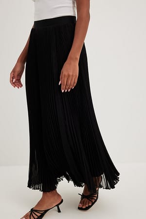 Black Pleated Chiffon Midi Skirt