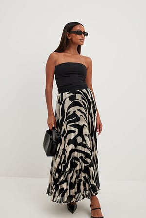 Abstract Zebra black Pleated Chiffon Midi Skirt