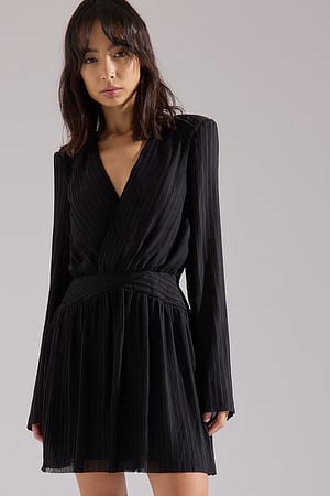 Black Pleated Detail Mini Dress