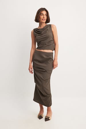 Brown Pleated Detail Skirt