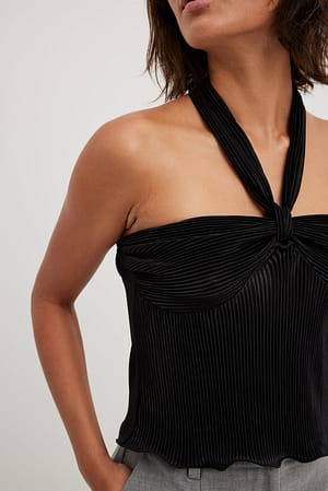Black Pleated Knot Detail Top