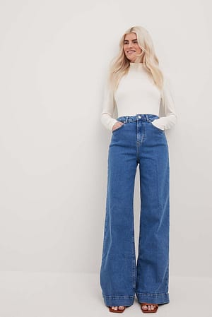 Light Blue Denim Pleated Long Jeans