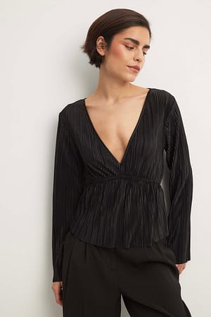 Black Geplooide blouse met lange mouwen
