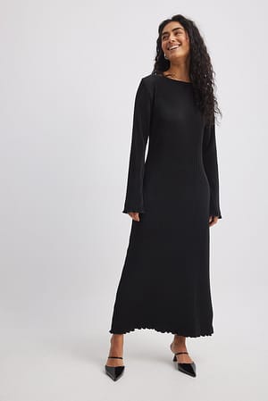 Black Geplooide midi-jurk