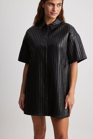 Black Geplooide PU mini-jurk