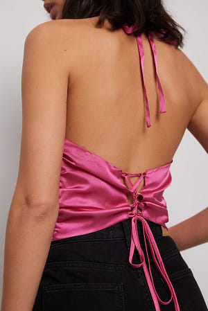 Pink Pleated Tie Back Top