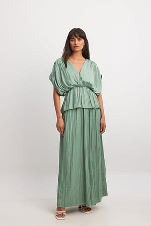 Green Plisowana wielowarstwowa sukienka maxi