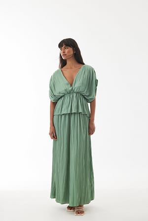 Green Plisse Tiered Maxi Dress