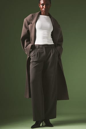 Dark Grey Pocket Detail Mid Waist Suit Pants