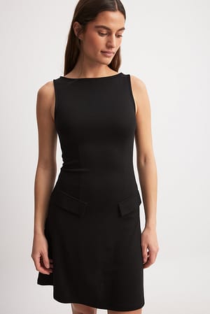 Black Sukienka mini z ozdobnymi kieszeniami