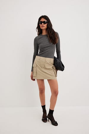 Khaki Beige Pocket Detail Mini Skirt
