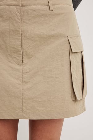 Khaki Beige Mininederdel med lommedetalje