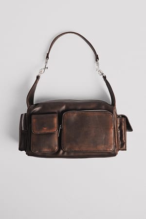 Washed Brown Pocket Detail Shoulder Bag