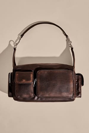 Washed Brown Pocket Detail Shoulder Bag