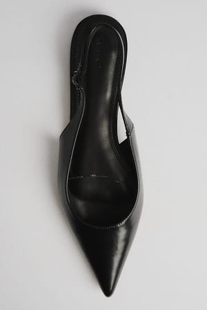 Black Puntige slingback platte schoenen