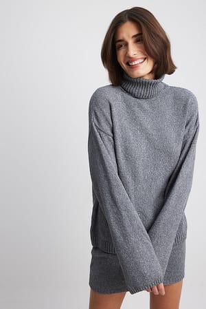Grey Sweter polo z dzianiny