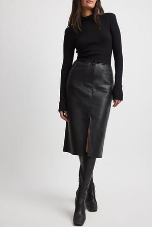 Black PU midi-nederdel med slidsedetalje