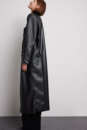 Black Płaszcz garniturowy ze sztucznej skóry