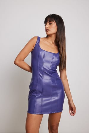 Purple PU Detail Mini Dress