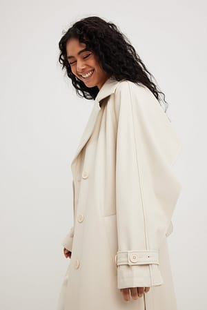 Offwhite PU Detailed Trenchcoat