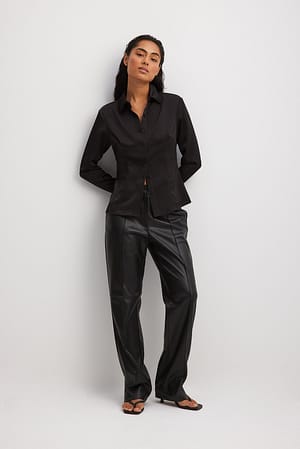 Black Spodnie ze średnim stanem ze sztucznej skóry
