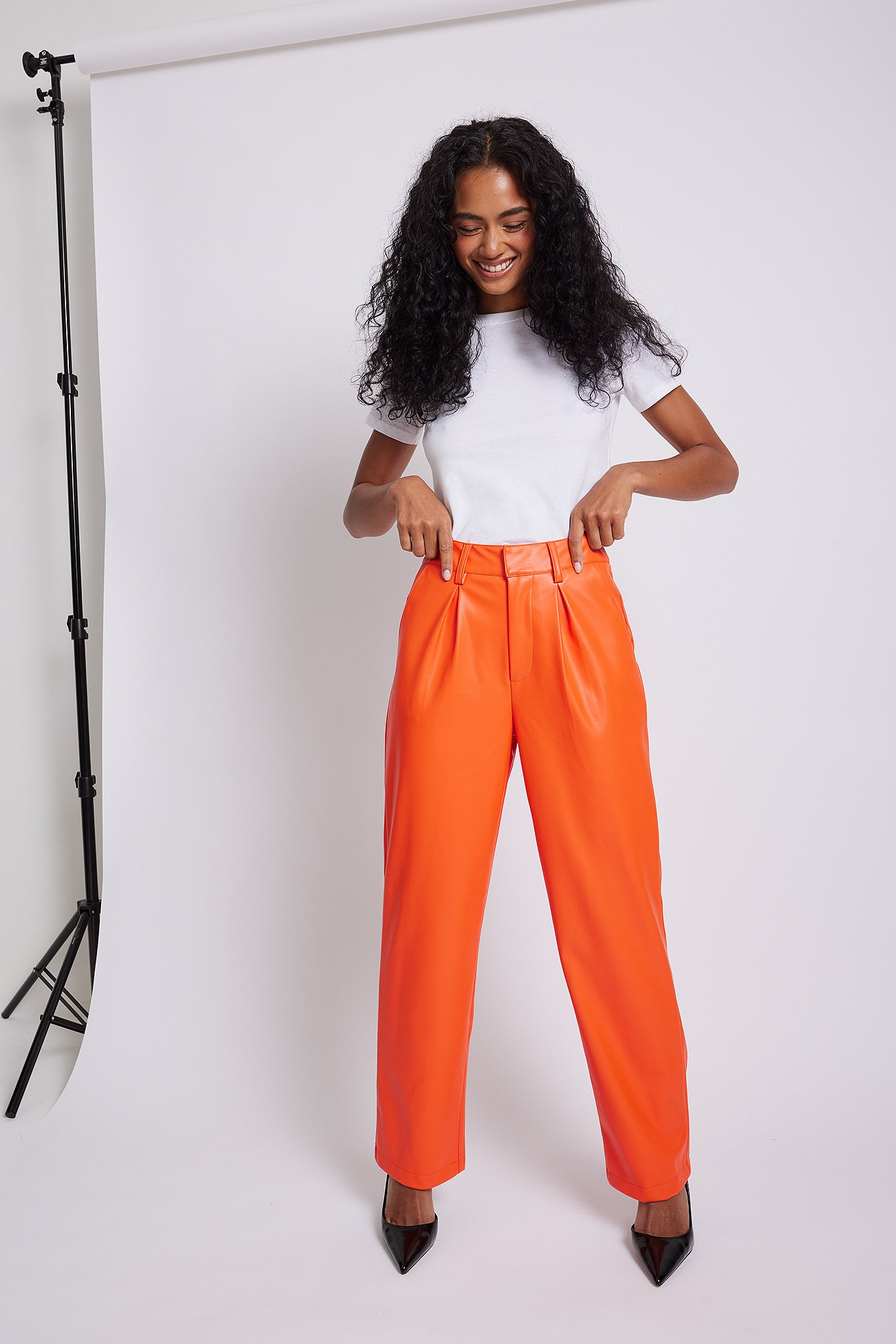 White Striped Wide Leg Paperbag Trousers  In The Style