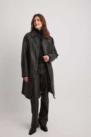 PU Zip Details Jacket Outfit