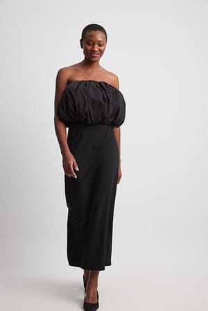 Black Puff Top Fitted Maxi Dress