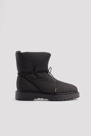 Black Puffy Quilted Ankle Boots
