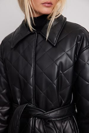Black Quilted Pu Coat