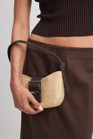 Brown/Beige Raffia Buckle Detail Handbag