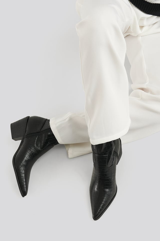 Mira Ankle Boots Black Croc Pu