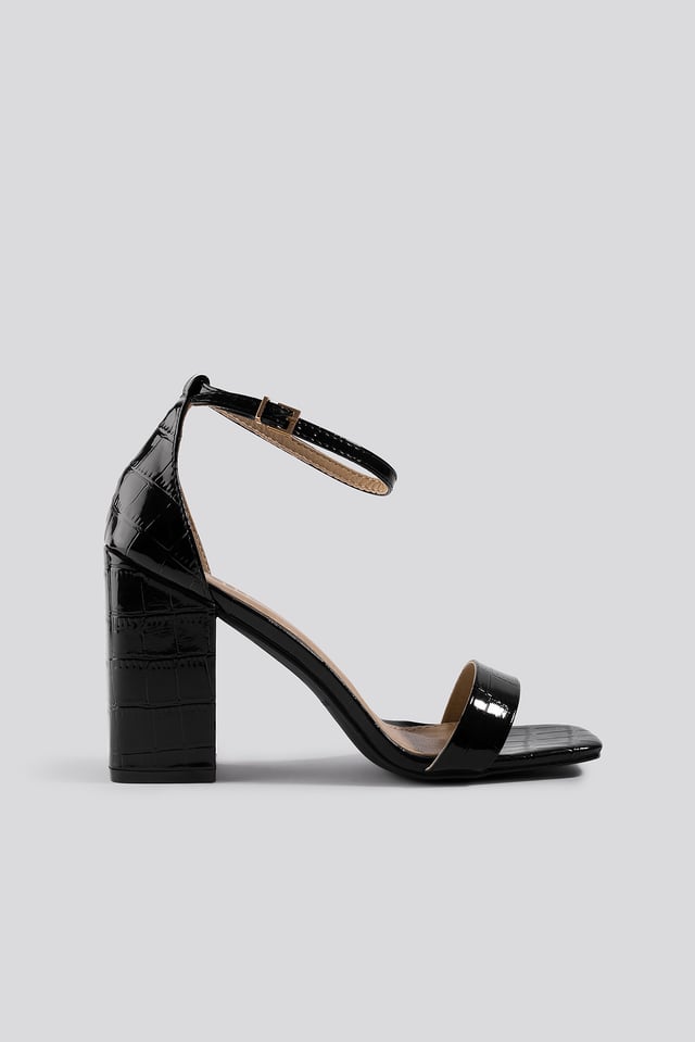 Raelynn Block Heel Sandal Black Patent