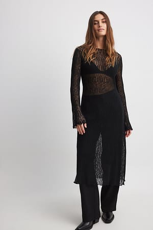 Black Midi-jurk met ruwe rand