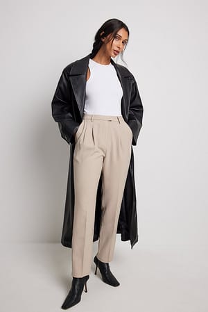 Dark Sand Recycled Cropped High Waist Suit Pants