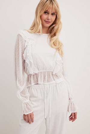 White Recycled Dobby Multi Frill Blouse