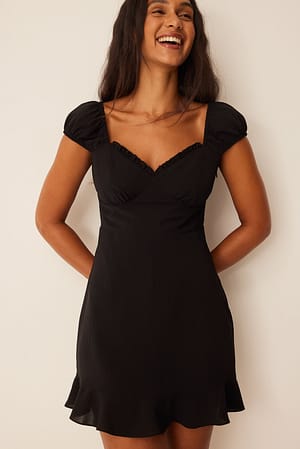 Black Recycled Ruched Sleeve Mini Dress