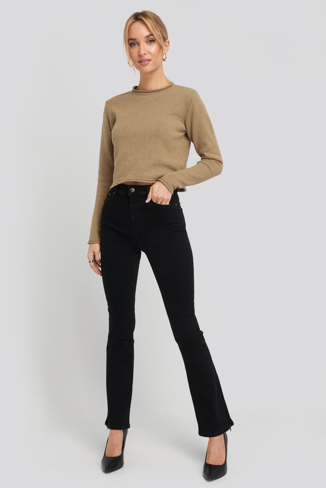 Recycled Split Hem Skinny Jeans Black