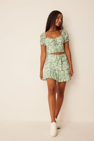 Green Camo Recycled Tie Detail Frill Mini Skirt