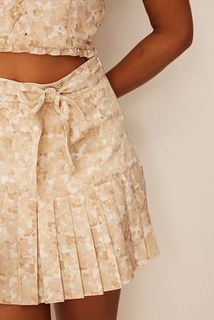 Beige Camo Recycled Tie Detail Frill Mini Skirt