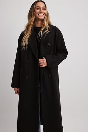 Black Dobbeltradet frakke med regulær pasform