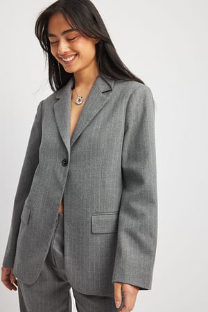 Grey Stripe Blazer a righe con bottone e vestibilità regolare