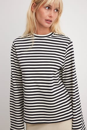 Black/White Relaxed Fit Long Sleeve Top