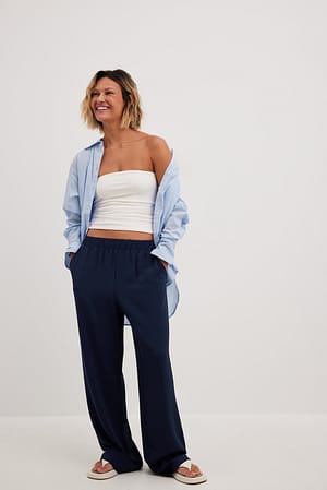 Navy Relaxed Mid Waist Trousers