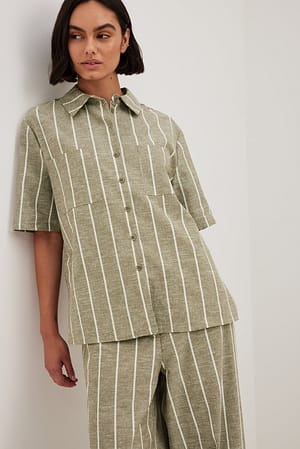 Green Stripe Linen Blend Relaxed Shirt