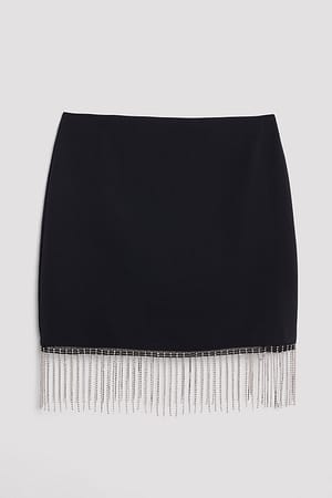 Black Rhinestone Detail Mini Skirt