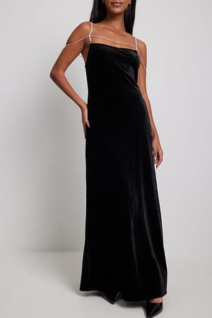 Black Fluwelen jurk met strassdetail