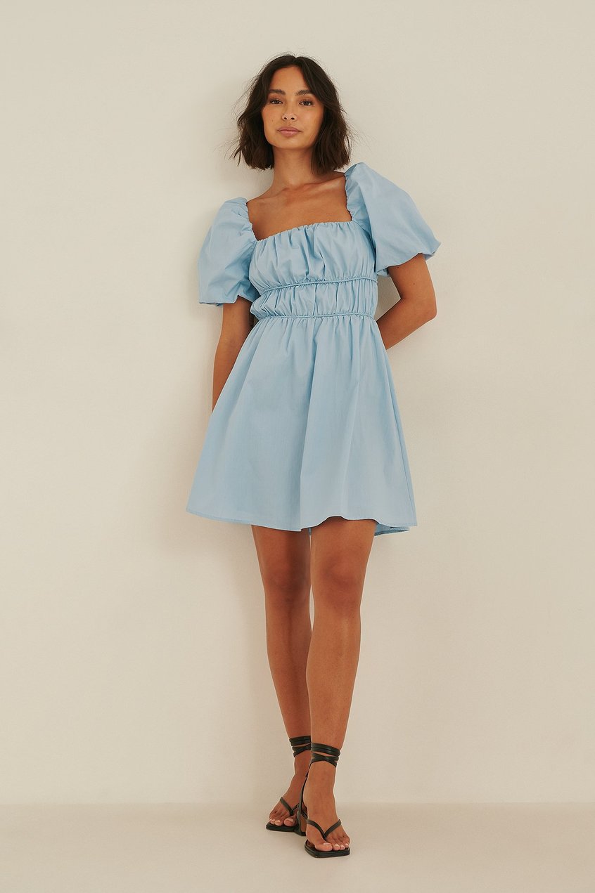 Kleider Puffärmel Kleider | Organisches Kleid mit eckigem Ausschnitt - HK37840