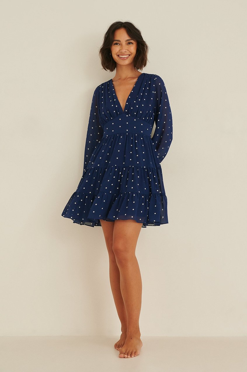 Kleider Party Collections | Recyceltes, gezappelt Kleid mit einem V-Ausschnitt - SX02364