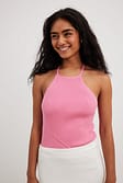 Pink Rib Knitted Halterneck Top